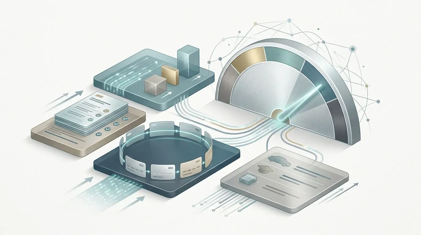 Illustration representing the financial information used to evaluate a credit profile.